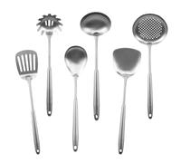 Lot de 6 ustensiles de cuisine en acier inoxydable avec long manche en métal - Spatules de cuisine en acier inoxydable
