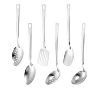 Lot de 6 ustensiles de cuisine en acier inoxydable avec spatule fendue, spatule massive, louche, cuillère de service, passoire, cuillère à soupe, couverts de cuisine, accessoires de cuisine