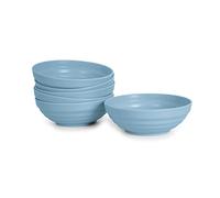 Lot de 6 Vaisselle classique en plastique dur réutilisable et incassable pour fêtes et événements Bleu (bols 450 ml)