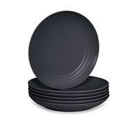 Lot de 6 Vaisselle Classique en Plastique Dur Réutilisable et Incassable pour Fêtes et Événements Graphite (Llanos 22 cm)