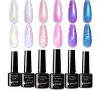 Lot de 6 vernis à ongles en gel nacré Effet nacré scintillant Dessin sirène Vernis à ongles UV Coquillage Effet tourbillon Soak Off