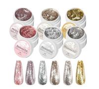 Lot de 6 vernis à ongles en gel platine - Vernis à paillettes - Kit de vernis à ongles Linee Art - Polissage brillant pour les trajets en voyage - Décoration de qualité de salon pour ongles et
