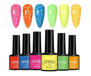 Lot de 6 vernis à ongles en gel UV craquelé, 7 ml chacun, résistant aux éclats et finition durable, manucure élégante pour filles et femmes, pour mariage, voyage, photographie d'art