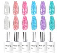 Lot de 6 vernis à ongles gel à paillettes - 7 ml - Blanc laiteux, rose, violet scintillant - Kit de vernis à ongles gel UV Soak Off - Bleu et vert à paillettes - Pour manucure et nail art - Pour femme