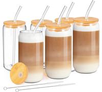 Lot de 6 Verres 16 oz avec Paille et Couvercle Bambou Vendos85
