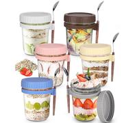 Lot de 6 Verres à Flocons d’avoine pour la Nuit, Bocaux à yaourt Overnight Oats avec Couvercle et Cuillère, Tasse à Yaourt Réutilisable, pour céréales à emporter, yaourt, avoine, lait, fruits, 350 ml