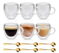 Lot de 6 verres à latte macchiato à double paroi - 250 ml - Avec anse et cuillère - Résistants à la chaleur et au froid - Pour cappuccino, latte, thé, café, lait, jus, bière