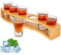 Lot de 6 verres à liqueur de 3 cl avec support et verres à liqueur de 30 ml - Planche de service à 6 trous avec verre transparent - 6 pièces pour liqueur Tequila Whisky Brandy Wodka Rhum Home Party