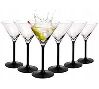 Lot de 6 verres à martini élégants et contemporains à pied noir, 260 ml, transparents