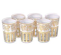 Lot de 6 verres à thé blancs marocains avec un beau design marocain classique peint et décoré à la main