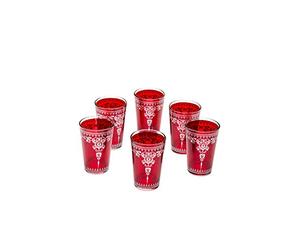 Lot de 6 verres à thé café coloré marocain Andalous couleur rouge | verre de thé turc en style oriental | 6 Photophore en verre comme décoration marocaine dans votre chambre ou maison