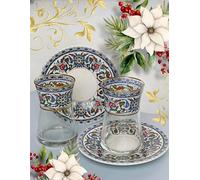 Lot de 6 verres à thé turcs fabriqués à la main avec soucoupes, tasses à thé turques à l'ancienne, verres à thé vintage arabe fantaisie, verre persan et marocain vintage (carreaux bleu)