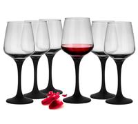 Sendez Lot de 6 verres à vin 360 ml avec pied noir, verres à vin rouge, verres à vin blanc, verres à vin