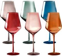 Lot de 6 verres à vin colorés en cristal de 532 ml avec tige - Verre multicolore de luxe pour femme et maman - Verres colorés soufflés à la main pour vin rouge et blanc.