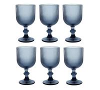 Lot de 6 verres à vin colorés vintage avec gaufrage (ligne/bleu/350 ml), verres de mariage, verres à champagne, carafe, coupe à dessert, verre à vin, verre à eau