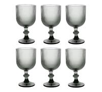 Lot de 6 verres à vin colorés vintage avec gaufrage (ligne/noir/350 ml), verres à boisson, verres de mariage, verres à champagne, carafe, coupes à dessert, verres en verre, verre à vin, verre à eau,
