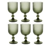 Lot de 6 verres à vin colorés vintage avec gaufrage (ligne/vert/350 ml), verres à boisson, verres à vin, verres à eau, verres à champagne, carafe, coupe à dessert, verre à boire, verre à vin, verre à