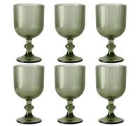 Lot de 6 verres à vin et verres à vin cannelés, ligne striée, verre à long drink, verres à cocktail avec gaufrage, verre à vin, verre à eau (verre à vin vert)