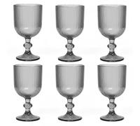 Lot de 6 verres à vin et verres à vin cannelés, ligne striée, verres à long drink, verres à cocktail avec gaufrage, verre à vin, verre à eau (verre à vin gris)