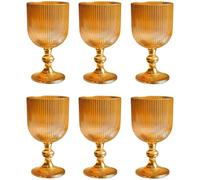 Lot de 6 verres à vin et verres à vin cannelés, ligne striée, verres à long drink, verres à cocktail avec gaufrage, verre à vin, verre à eau (orange brillant)