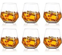 Lot de 6 verres à whisky en forme de diamant incliné pour bourbon/rhum/bar, cadeau d'anniversaire, de Noël, d'anniversaire de mariage, 300 ml