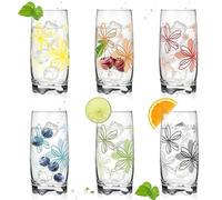 Lot de 6 verres avec imprimé floral - 350 ml - Avec joli fond - Grand format