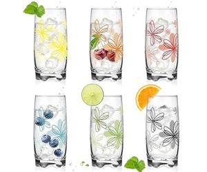 Lot de 6 verres avec imprimé floral - 350 ml - Avec joli fond - Grand format