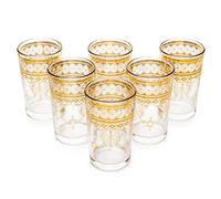 Lot de 6 verres marocains artisanaux polyvalents faits à la main pour thé, café et vin marocains, chauds et froids - 170 ml - Soufflés à la main - Doré cristal