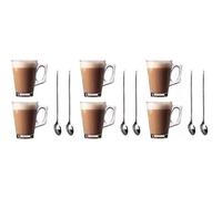Lot de 6 verres pour latte Tasses 250 ml (Arc)+Lot de 6 sans manche long (19 cm) Cuillères à Café Latte en acier inoxydable LBQ93