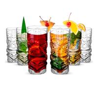 Lot de 6 verres Tiki transparents, 450 ml, parfaits pour les cocktails exotiques, limonade, thé glacé, boissons mélangées, zombie exotique, rhum, Mai Tai, pina Colada, punch, ouragan, bar