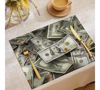 Lot de 6 Vert Sets de Table Finance Réalisme Lavables, Billets De Dollars Américains Sets de Table Résistants à la Saleté Antidérapants, pour Restaurants familles Décoration de Fête 45x30cm