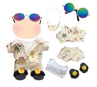 Lot de 6 vêtements de poupée pour poupées en peluche de 17 cm, style vacances d'été, pendentif chaton, chemise et short imprimés, gilet, lunettes de soleil, chaussons canard jaunes, adaptés aux