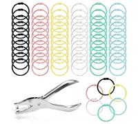 Lot de 60 anneaux de reliure en métal de 30 mm avec pince perforatrice, multicolores, pour scrapbooking, album, fiches fiches, porte-mémo, porte-clés
