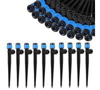 Lot de 60 arroseurs d'arrosage réglables à 360 degrés avec piquet et support de tuyau Micro Drip pour tuyau de 6,35 mm pour serre, plantes en pot, bleu