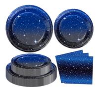 Lot de 60 articles de fête Space Galaxy Ensemble de vaisselle Starry Night Assiette d'anniversaire Space Birthday Serviettes Décorations d'anniversaire sur le thème Galaxy Planet Pour 20 personnes