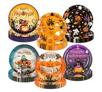 Lot de 60 assiettes en carton de 17,8 cm pour Halloween - 6 designs - Citrouille, monstre, chauve-souris, crâne et fantôme - Jetables - Pour Halloween, fête, dîner, vaisselle - Fournitures de