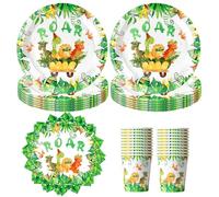 Lot de 60 assiettes en carton pour fête d'anniversaire - Motif dinosaures - Assiettes en carton - Gobelets et serviettes pour 20 invités