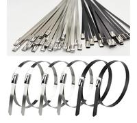 Lot de 60 attaches de câble en métal 4,6 x 300 mm - Noir/argenté - Haute performance - En acier inoxydable - Pour emballage d'échappement, maillon de chaîne extérieur, cages de réparation, clôture