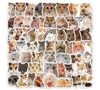 Lot de 60 autocollants d'hamsters mignons, décalcomanies réalistes de hamsters de dessin animé, autocollants imperméables représentant des expressions amusantes de hamsters pour coques de téléphone