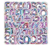 Lot de 60 autocollants holographiques 3D en forme de lettres et chiffres de l'alphabet imperméables pour bouteille d'eau, ordinateur portable, bagages, scrapbooking, enveloppes, sacs cadeaux