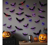 Lot de 60 autocollants muraux 3D chauve-souris holographiques chauve-souris pour Halloween, tailles assorties pour fête d'Halloween, décoration de fenêtre de chambre à coucher, décalcomanies