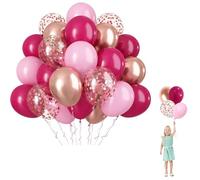Lot de 60 Ballon Anniversaire Fuchsia Rose,12 Pouces Ballon Rose avec 2 Ruban, Fuchsia Rose Gold Confetti Ballons en Latex pour Filles Femmes Anniversaire, Mariage Fête Décoration, Baby Shower Filles
