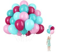 Lot de 60 Ballon Anniversaire Fuchsia Rose Bleu, 12 Pouces Ballon Fuchsia Rose Le Bleu Ciel avec 2 Ruban, Ballons en Latex pour Filles Femmes Anniversaire, Mariage Fête Décoration, Baby Shower Filles