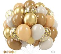 Lot de 60 ballons à l'hélium avec confettis dorés métallisés pour anniversaire, remise de diplôme, anniversaire de mariage, décoration de fête - 30,5 cm (marron/doré)