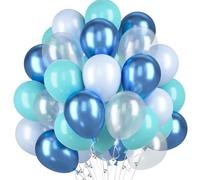 Lot de 60 ballons à l'hélium bleu turquoise, bleu métallisé, macaron transparent, 30,5 cm, bleu clair, corail, turquoise, en latex, pour fête océanique, mariage, anniversaire, fête prénatale
