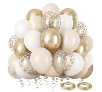 Lot de 60 ballons beige doré avec ballons blancs métallisés champagne doré à l'hélium pour mariage, décoration d'anniversaire, fête prénatale, fête prénatale