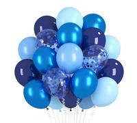 Lot de 60 ballons bleu marine métallisé - Ballons à confettis bleus - Ballons à l'hélium bleu clair - Pour garçon, homme, anniversaire, mariage, cérémonie d'adolescence, fiançailles, fête prénatale