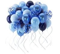 Lot de 60 ballons bleus de 30 cm - Bleu marine, bleu clair et chrome métallisé avec confettis - Pour anniversaire de garçon, baby shower, mariage, cérémonie de jeunesse et décoration de fête Grünsonne