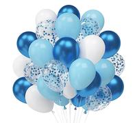 Lot de 60 ballons bleus et blancs métallisés à l'hélium, confettis bleus, 30 cm, en latex bleu clair et blanc, pour enfants, garçons, anniversaire, mariage, baptême, baby shower