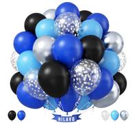 Lot de 60 ballons bleus noirs argentés de 30,5 cm - Bleu roi et argent - Ballons de fête pour garçons et hommes - Jeu vidéo - Espace - Remise - Fête prénatale - Anniversaire - Décoration